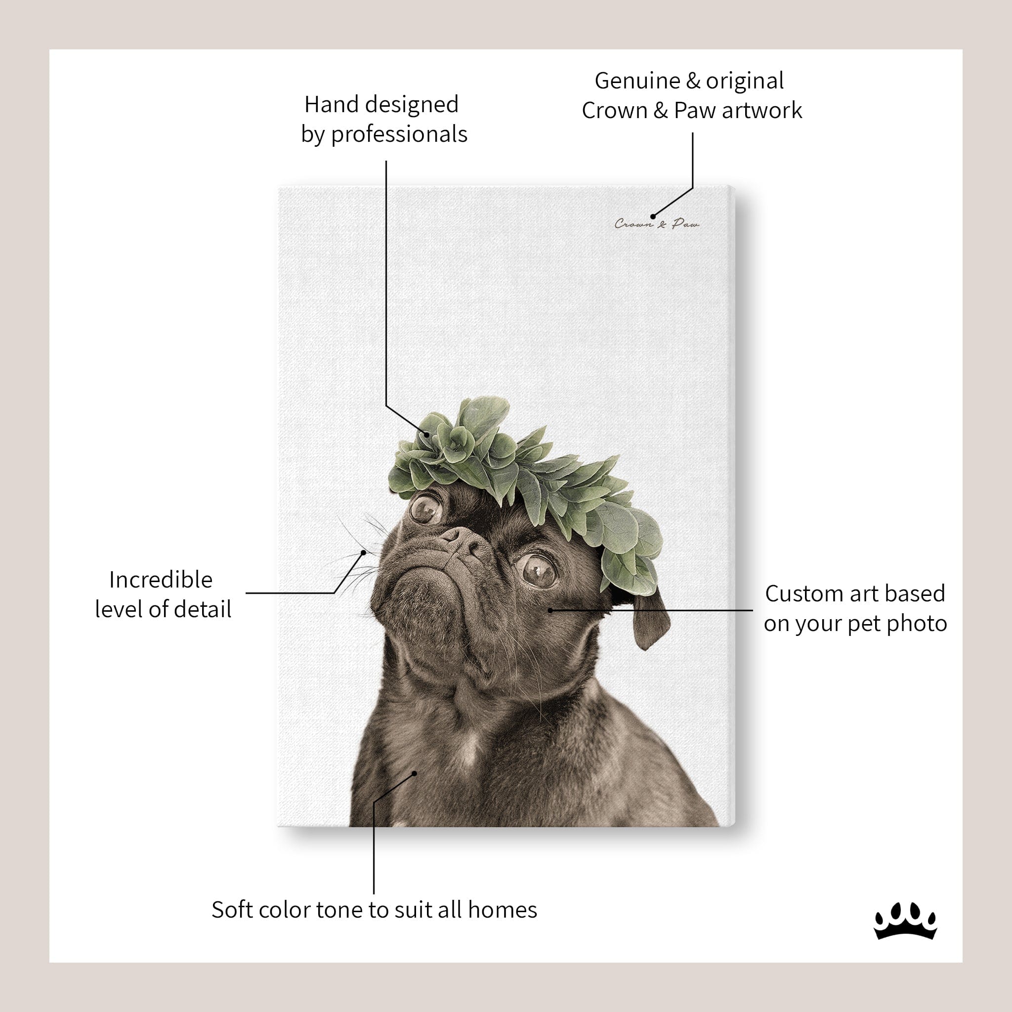 Crown and Paw - Canvas Foliage Pet Portrait - Custom Canvas