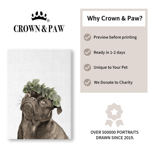 Crown and Paw - Canvas Dried Out Pet Portrait - Custom Canvas