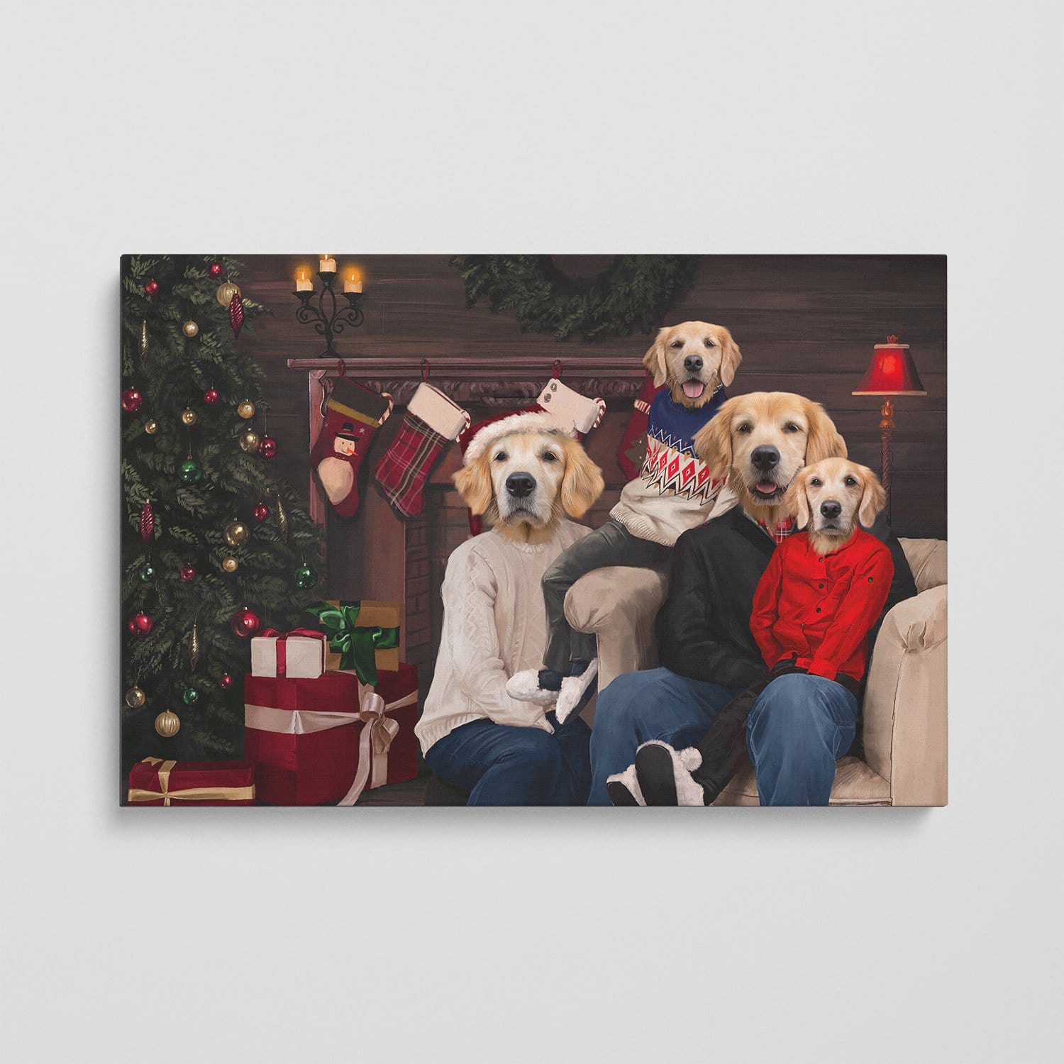 Crown and Paw - Canvas The Family Christmas (Four Pets) - Custom Pet Canvas