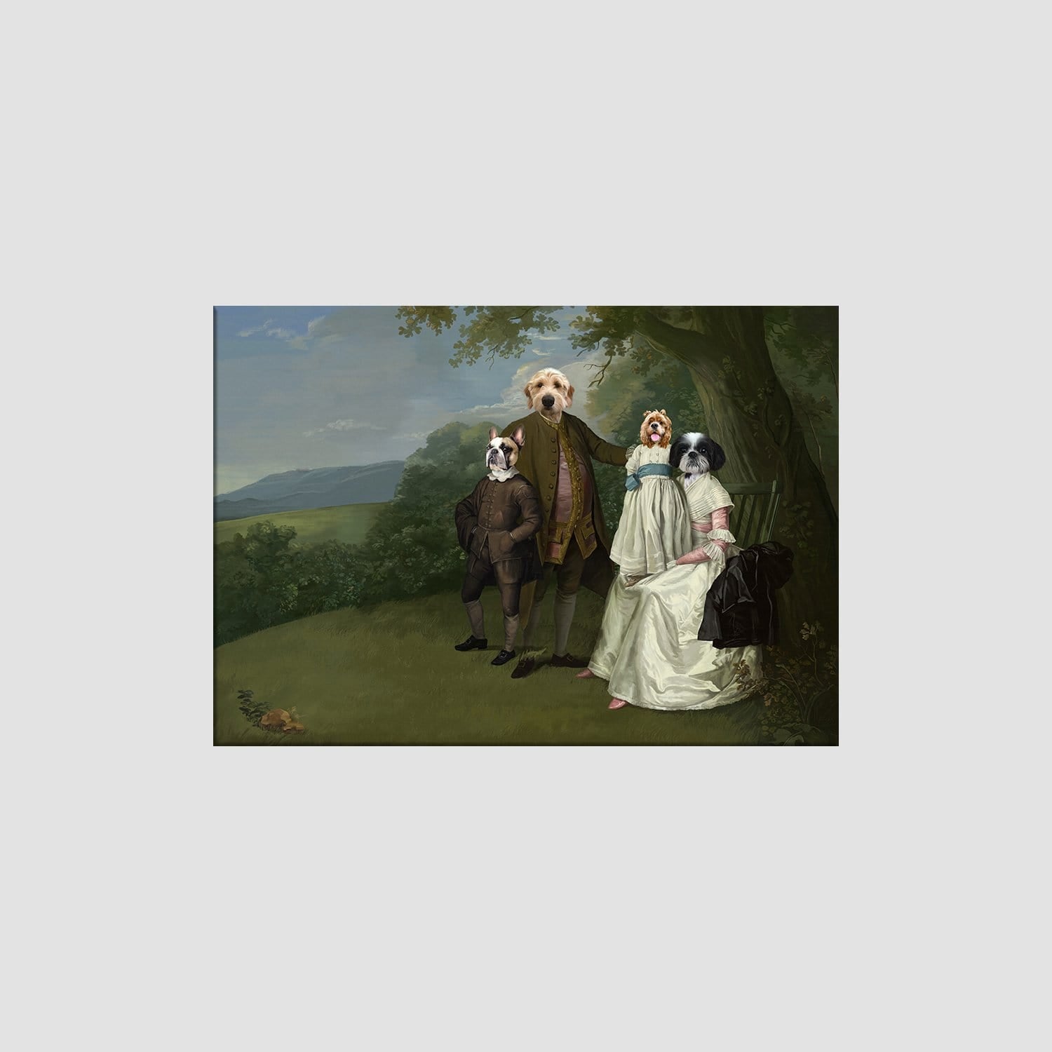 Crown and Paw - Canvas The Family Picnic (Four Pets) - Custom Pet Canvas 8" x 10" / Family B