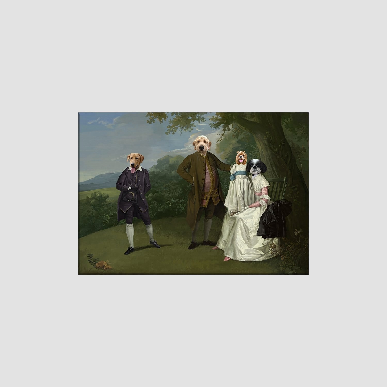 Crown and Paw - Canvas The Family Picnic (Four Pets) - Custom Pet Canvas 8" x 10" / Family D