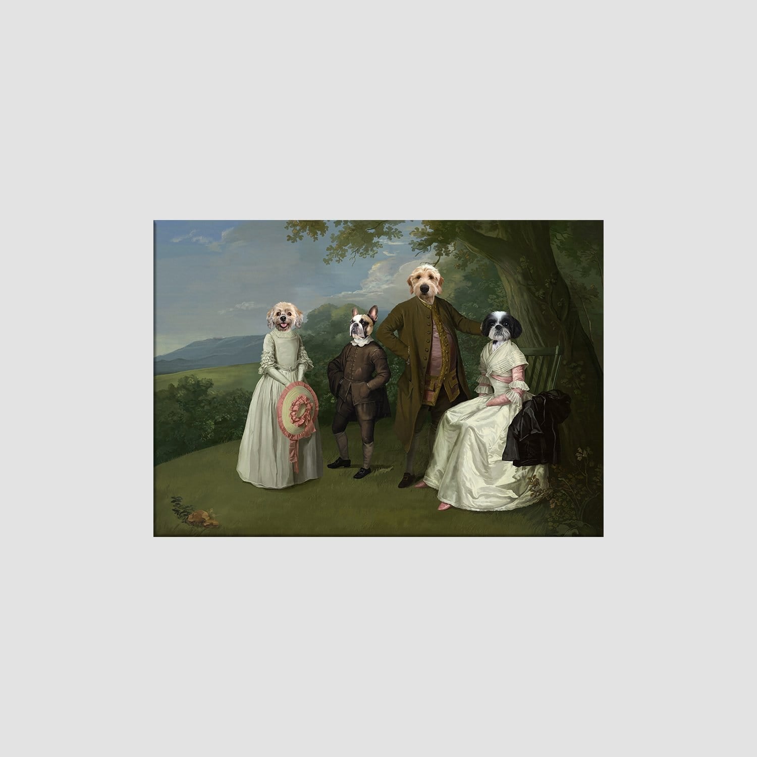 Crown and Paw - Canvas The Family Picnic (Four Pets) - Custom Pet Canvas 8" x 10" / Family E