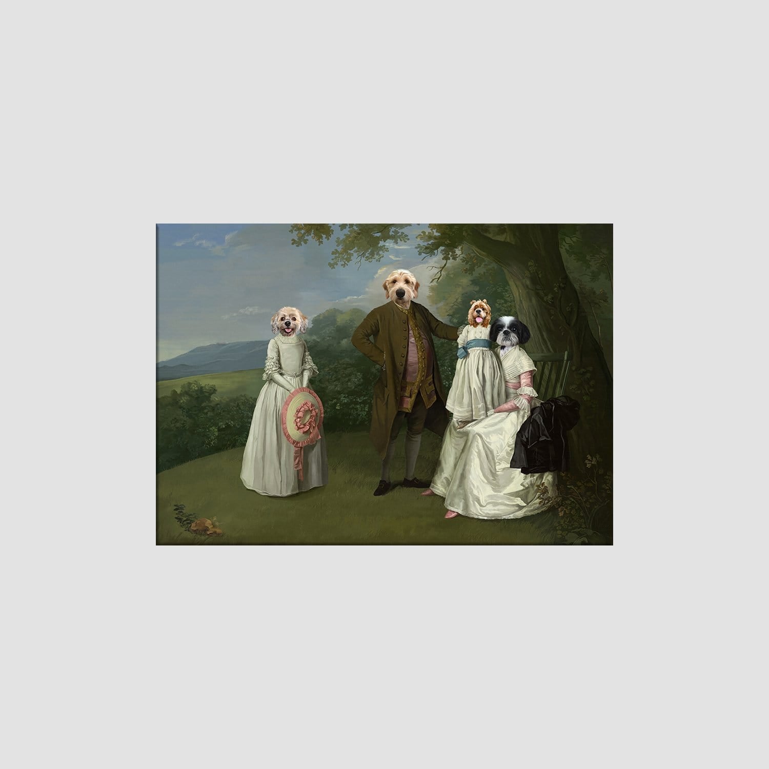 Crown and Paw - Canvas The Family Picnic (Four Pets) - Custom Pet Canvas 8" x 10" / Family F